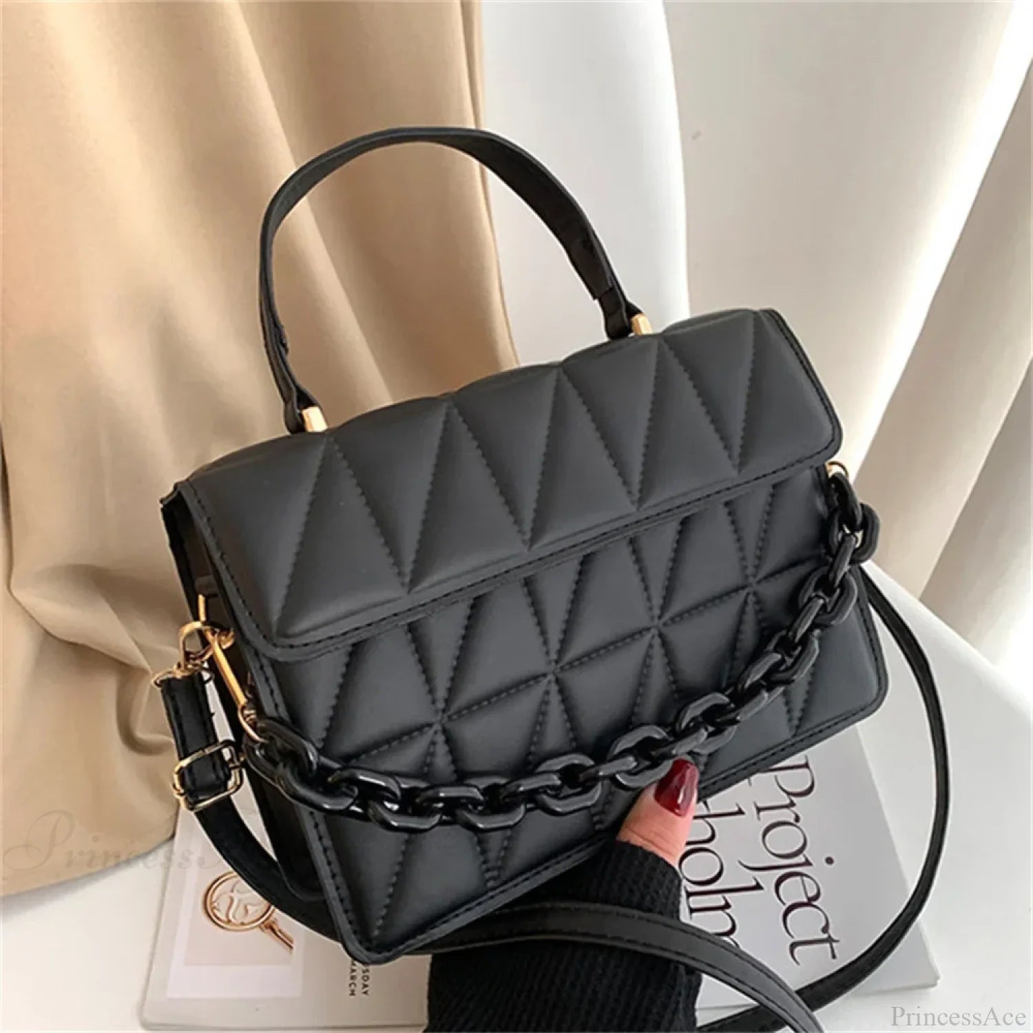 Fashion PU Leather Square Crossbody Handbag Black handbag-250126