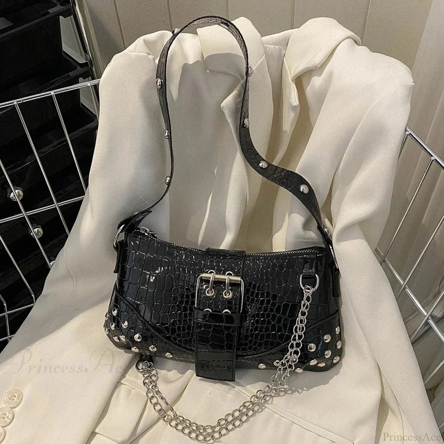 Fashion Y2K Pleated Underarm Shoulder Bag Black / 25x13.5x0.5cm shoulder-250126