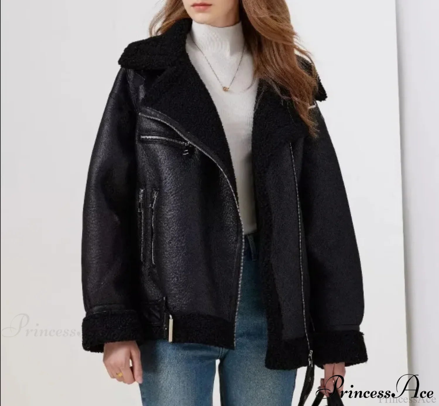 Faux Fur Stylish Double-sided Zipper Jacket black / XS