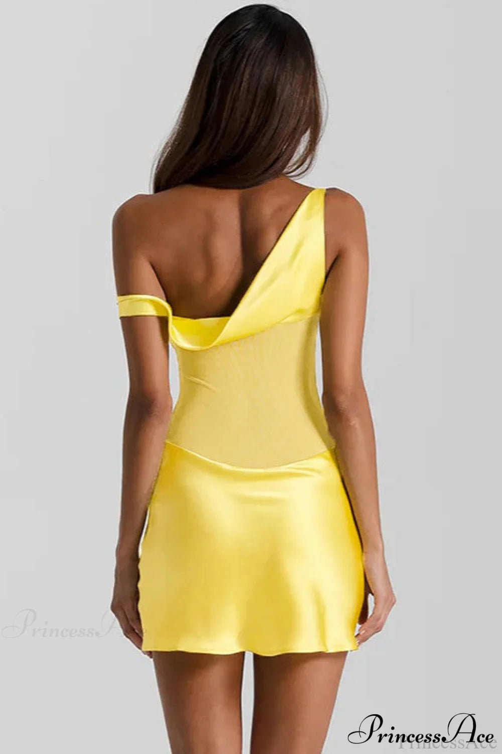 Faux Silk One-Shoulder Tulle Paneled Party Dress