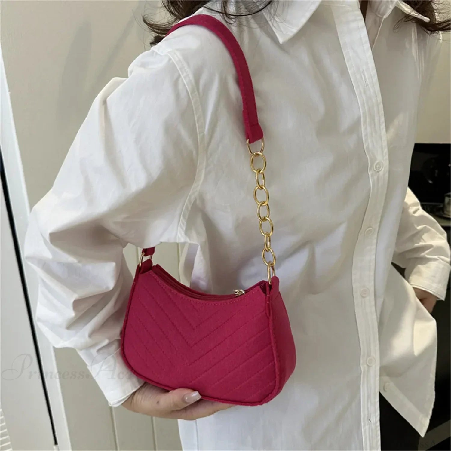 Felt Solid Color Retro Underarm Shoulder Bag shoulder-250126