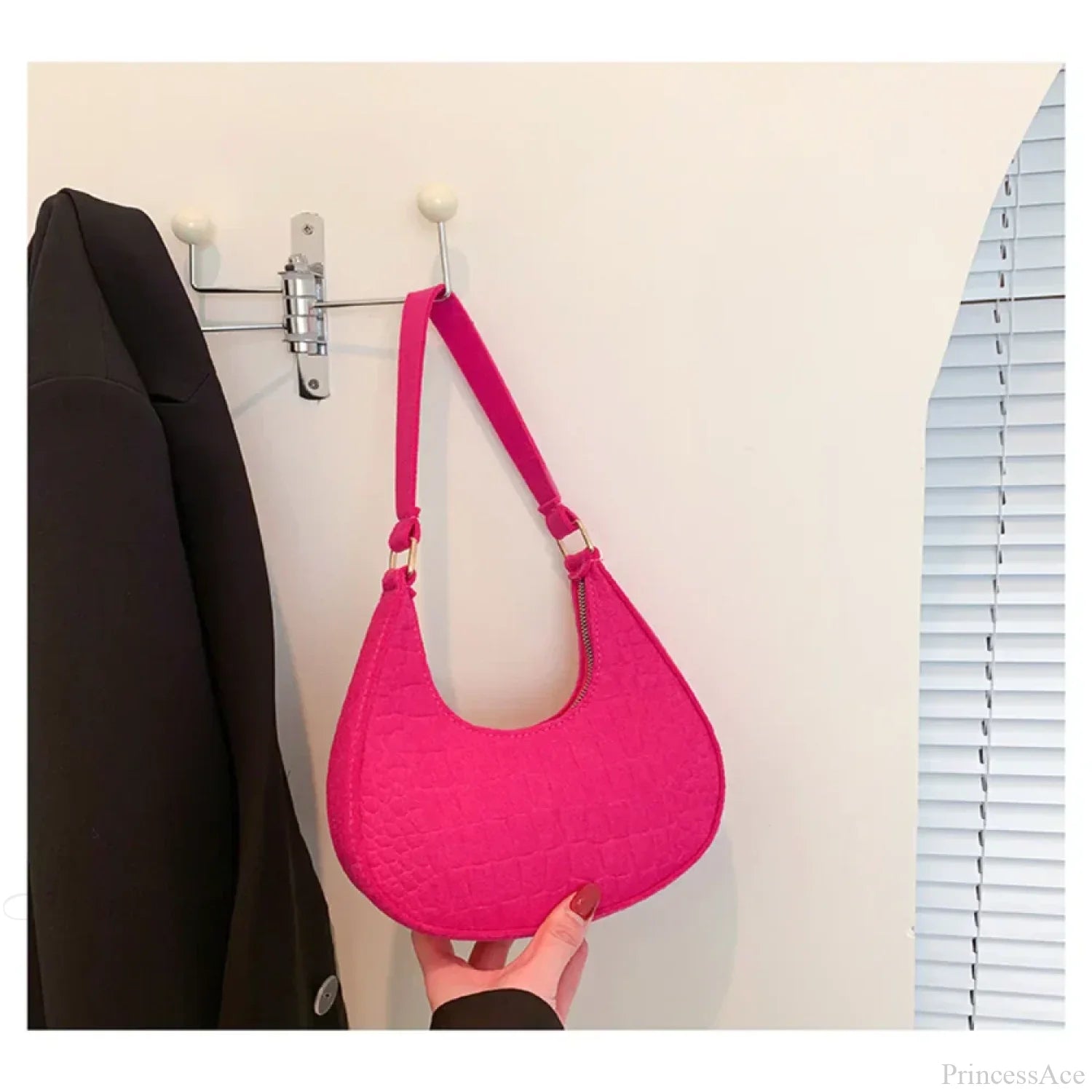 Felt Solid Color Retro Underarm Shoulder Bag Red shoulder-250126