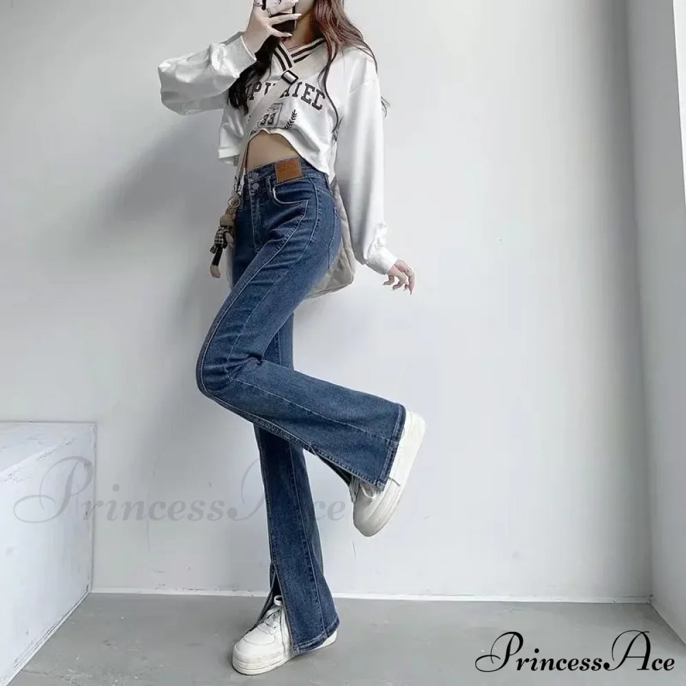 Feynzz’s Split Spring And Autumn New High-Waisted Slim Fit Micro-Trumpet Trendy Women’s Jean