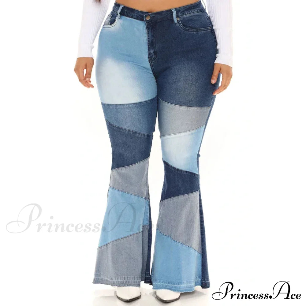 Flare For Women Patchwork Casual Fashion Slim High Waist Vintage Streetwear Stretch Jean