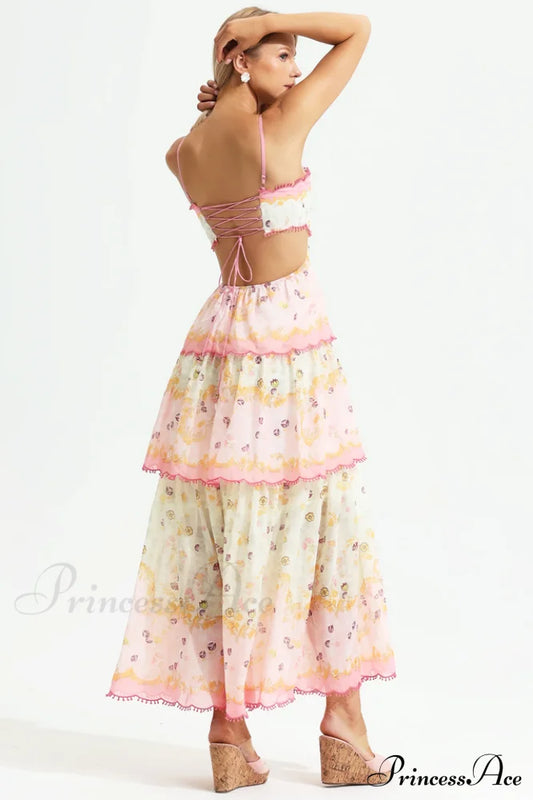 Floral Cami Tiered Ruffle Hem Dress