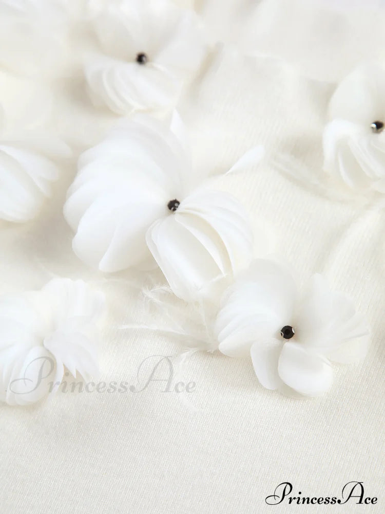 Floral Long Graceful Sleeve Knit Top Sweaters-L