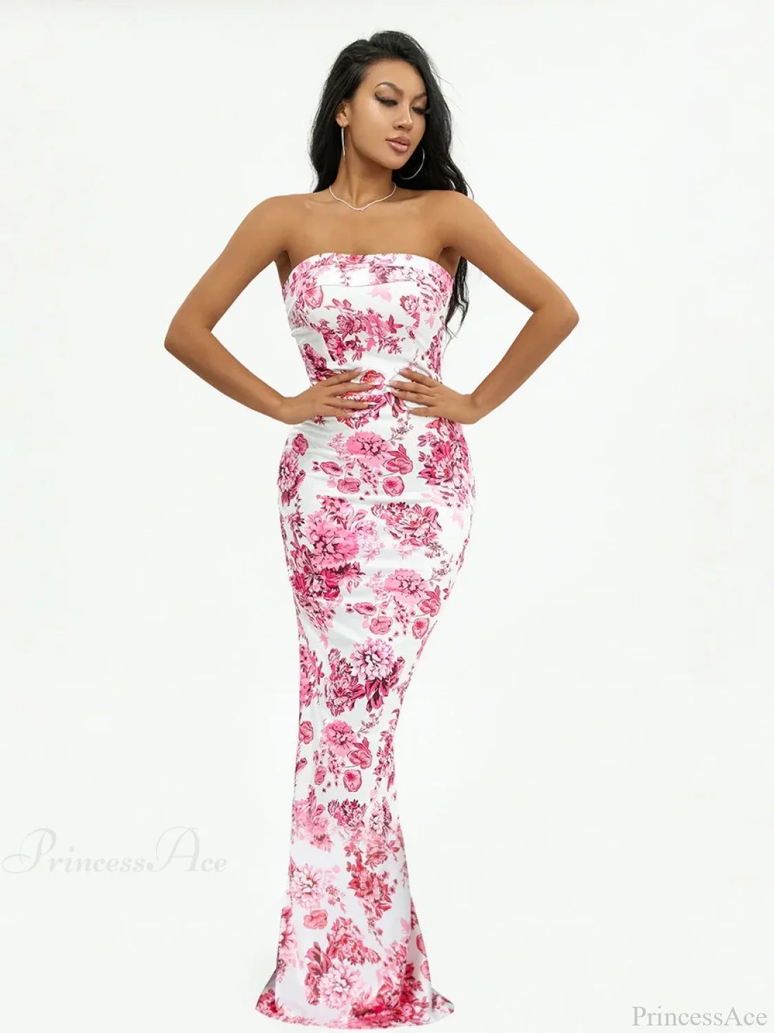 Floral Off-Shoulder Tube Bandeau Slit Bodycon Beach Holiday Floral Dress floraldress-250126