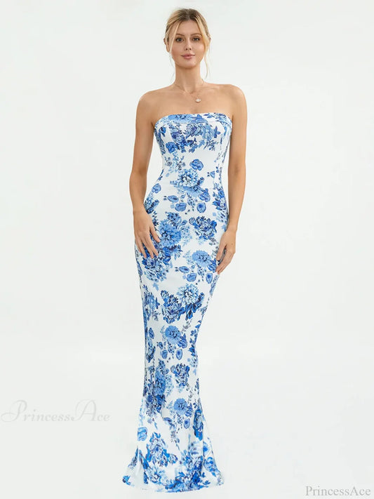 Floral Off-Shoulder Tube Bandeau Slit Bodycon Beach Holiday Floral Dress floraldress-250126