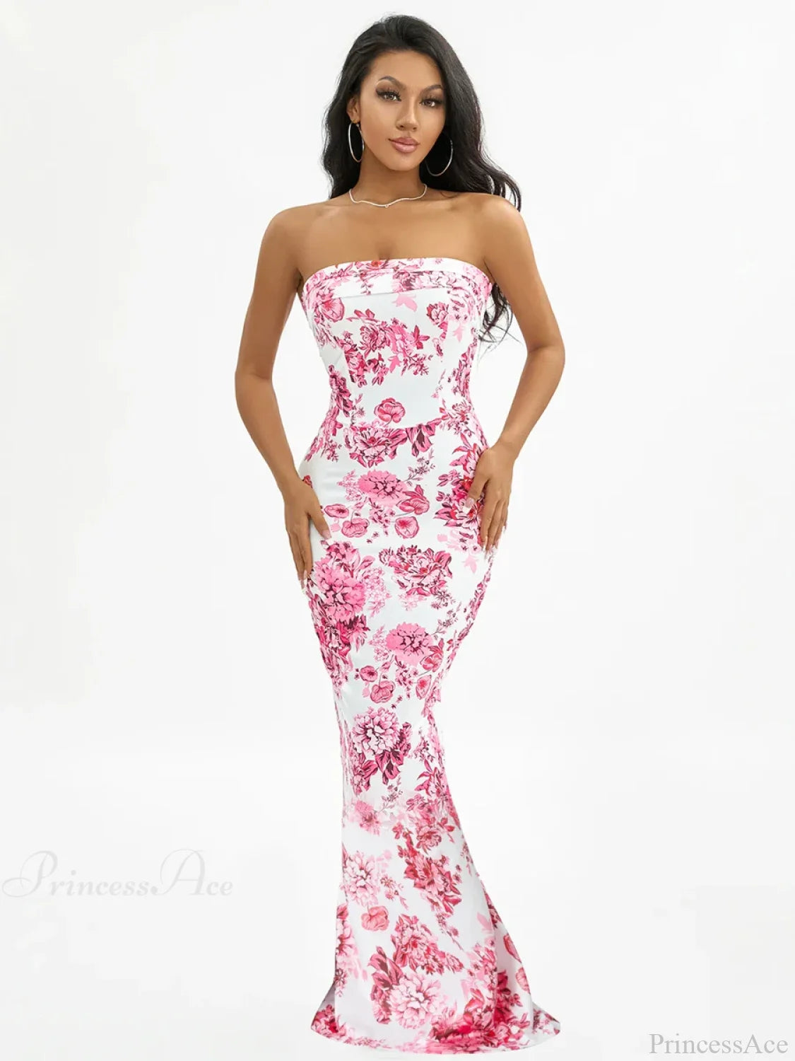 Floral Off-Shoulder Tube Bandeau Slit Bodycon Beach Holiday Floral Dress PINK / S floraldress-250126