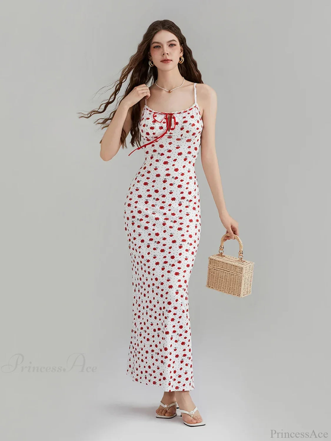 Floral Print Spaghetti Strap Ribbon Tie-Up Slip Vacation Floral Dress Red / S floraldress-250126