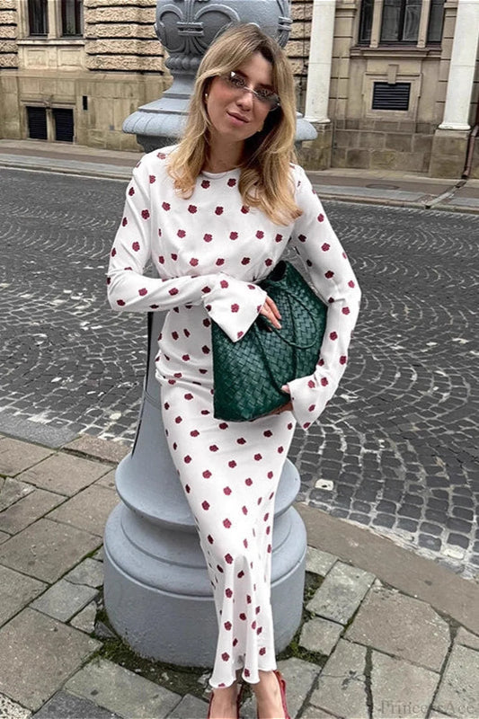 Floral Round Neck Flare Sleeve Fitted Maxi Dress