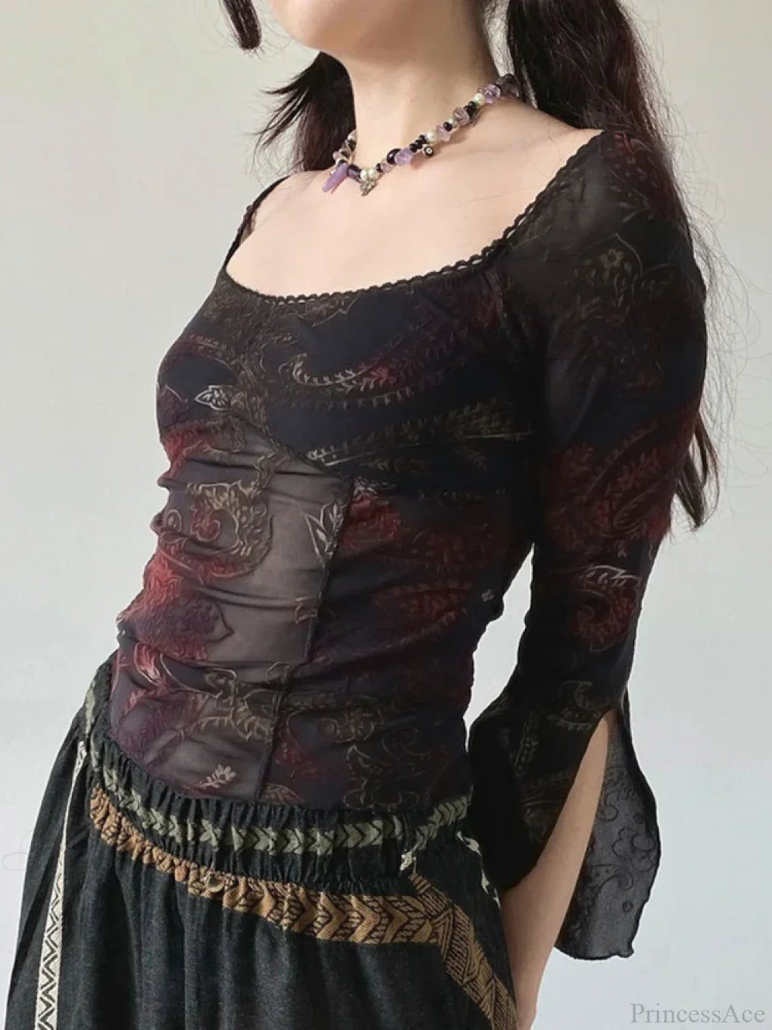 Floral Square Collar Knit Top