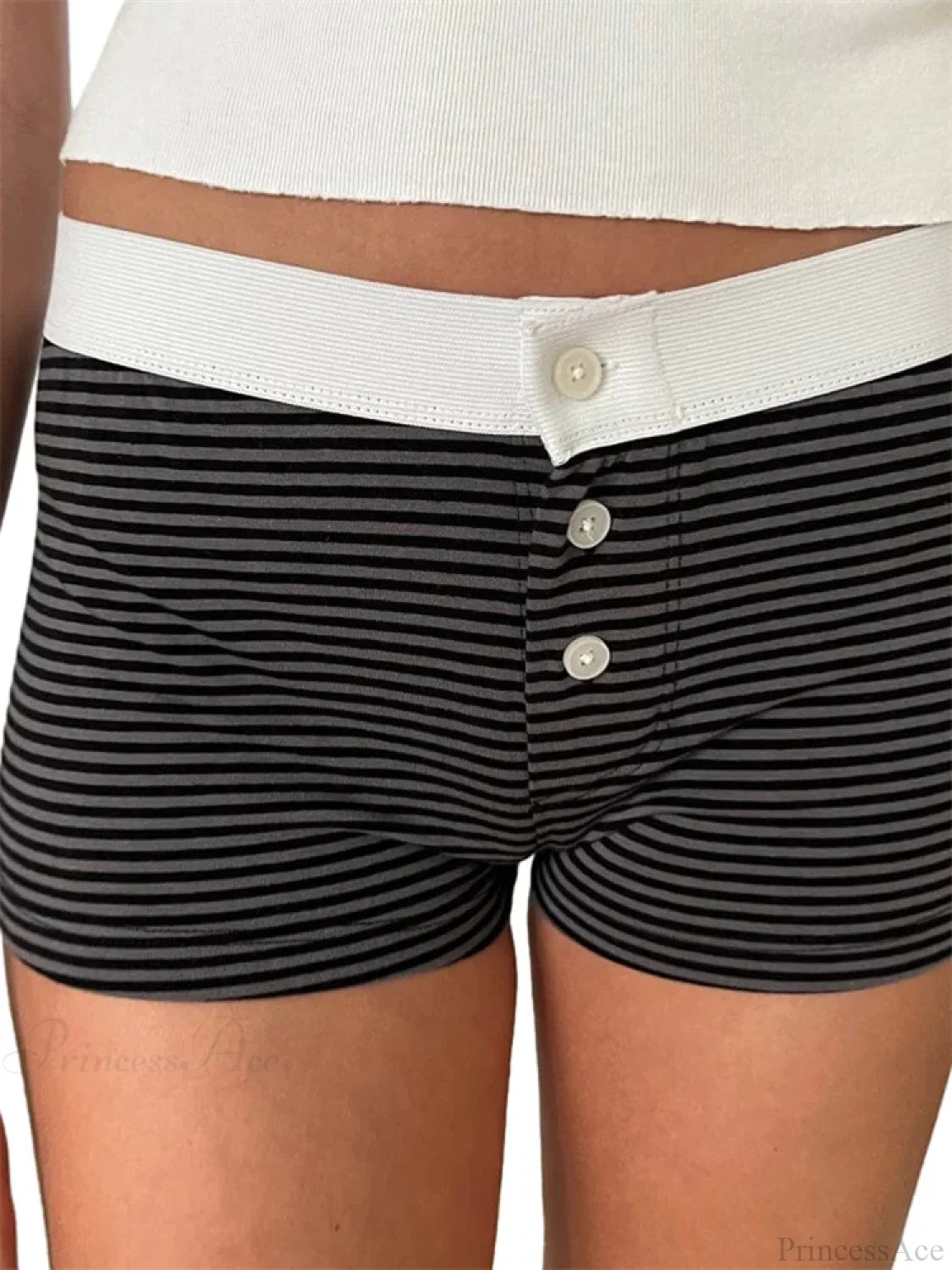 Floral Striped Pajama Sleep Short black / S short-250223