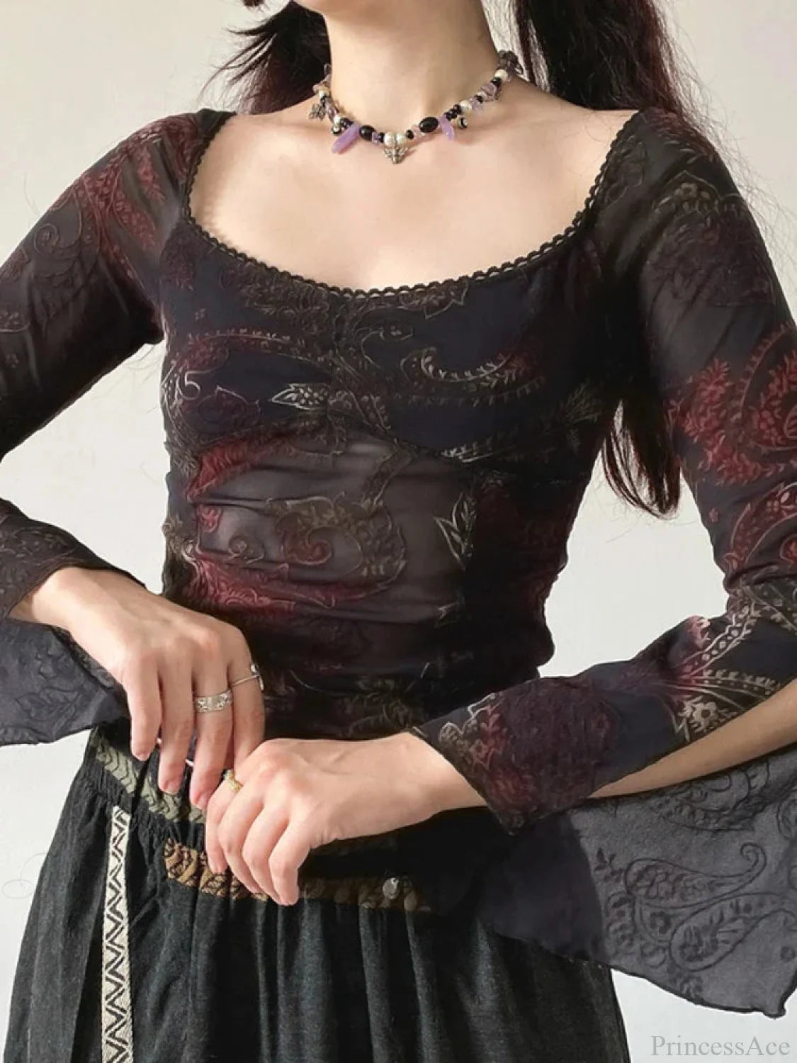 Flower Square Collar Knitted Top