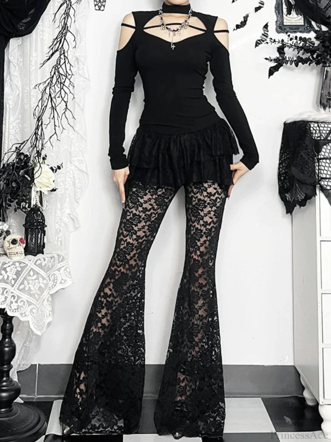 Flower Square Collar Knitted Top