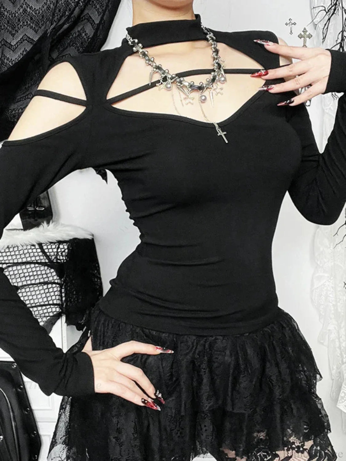 Flower Square Collar Knitted Top