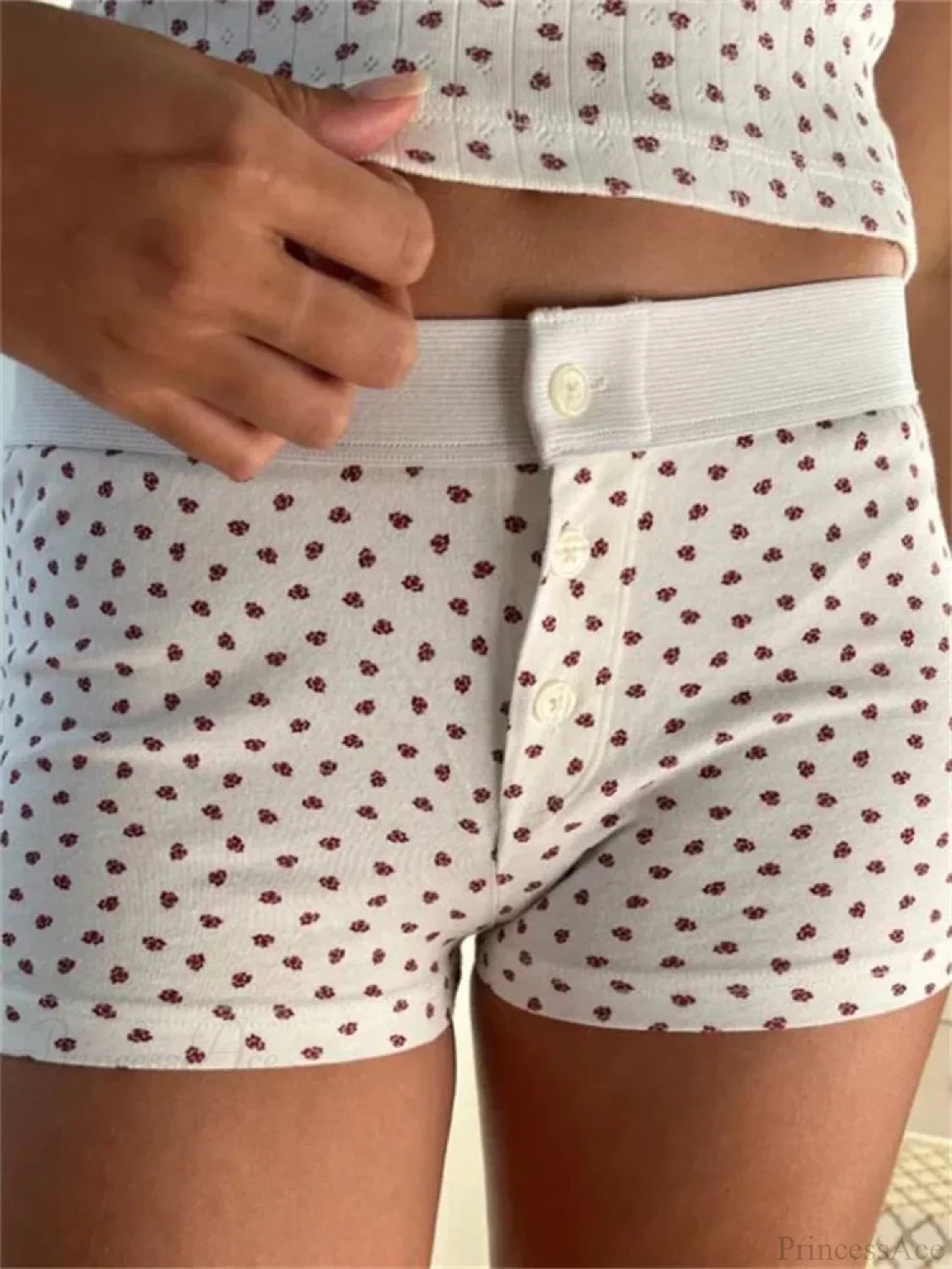 FLower Striped Button Sleep Short white4 / S short-250223
