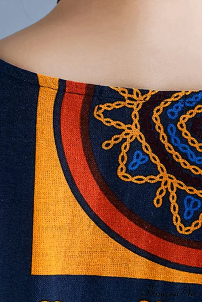 Flowered Gown Full-Length Cotton Bohemian In Fabric Loose Print Causal Dress