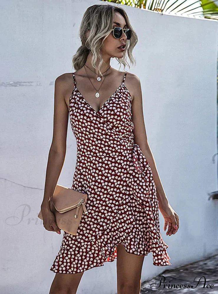 Fluffy Sling Gown Coastal Design With Detail M / Yellow Print Dress