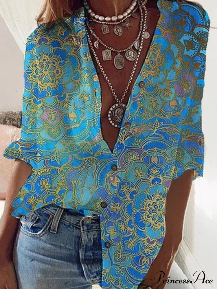 For Blouse - Long Women Loose Arm Size Large Casual Fashion Top S / Sky Blue