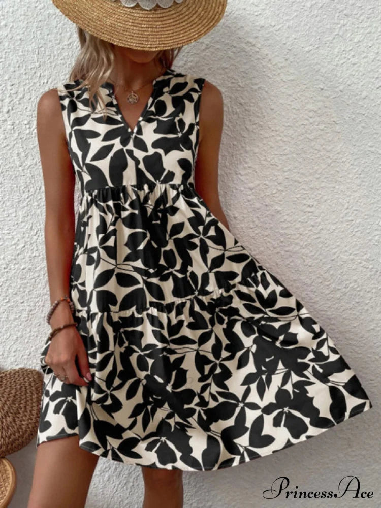 For Tiered Design Sleeveless Minidress Flowered Ruffle Women