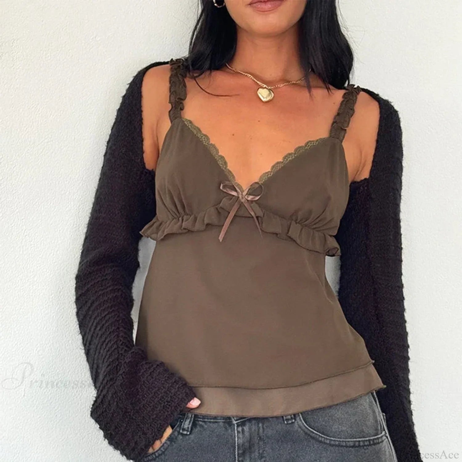 Frill Spaghetti Strap Chiffon Ruffled Crop Top croptop-250126