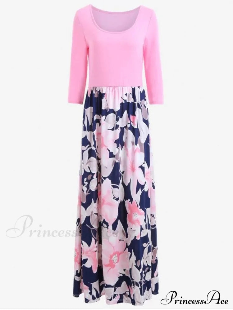 Full-Length With Design Flowered Gown U Neck L / Light Purple Clothing