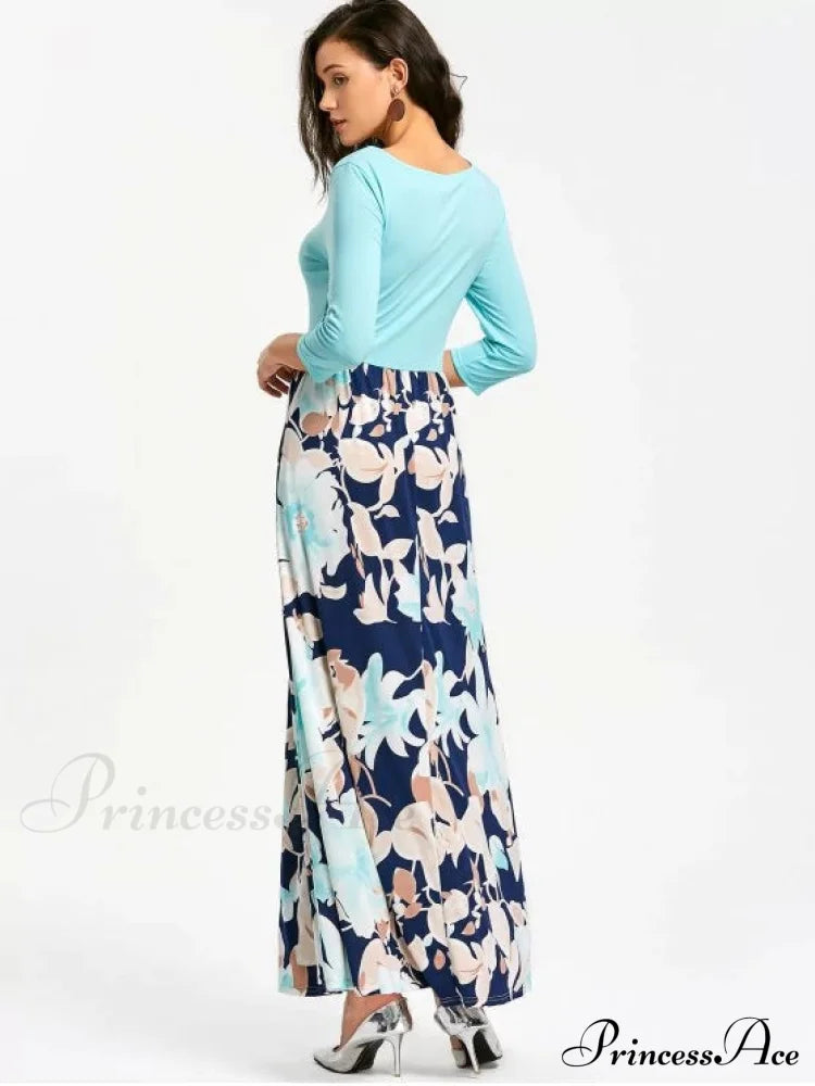 Full-Length With Design Flowered Gown U Neck S / Light Purple Clothing