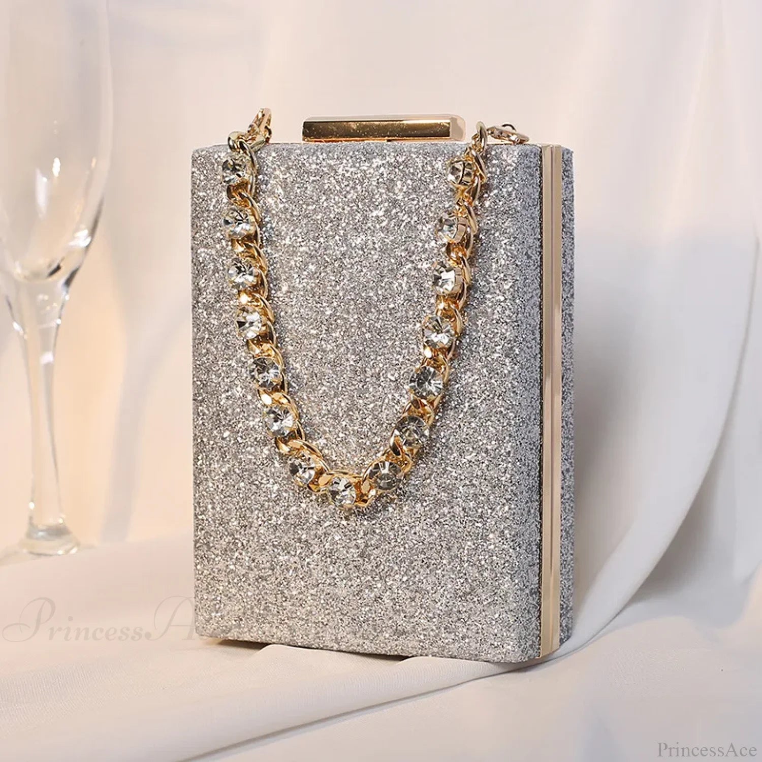 Glitter Evening Clutch Wallet Wristlet Mini(Max Length<20cm) / Silver wristlet-250126