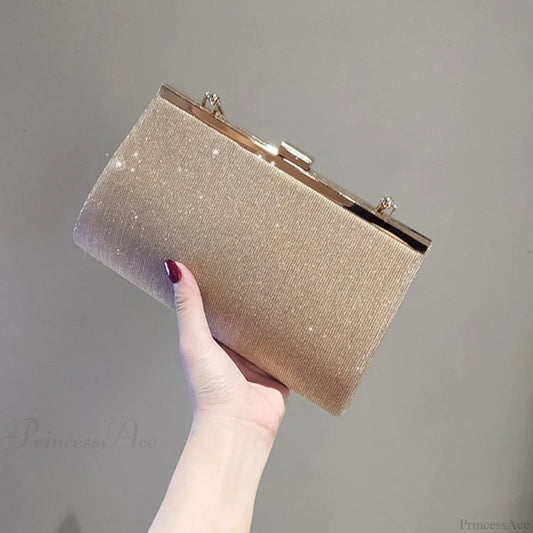 Glitter Luxury Apricot Evening Clutch Chain Shoulder Bag clutchbag-250126