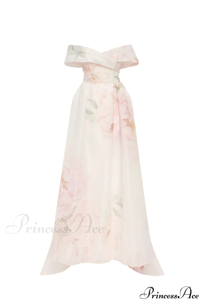 Gorgeous Pink Peony Off-The-Shoulder Graceful Maxi Dress Garden Of Eden Xxs /