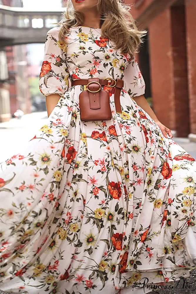 Gown Arm For Full-Length Elegant Long Women M / Blue Blue Floral Maxi Dress