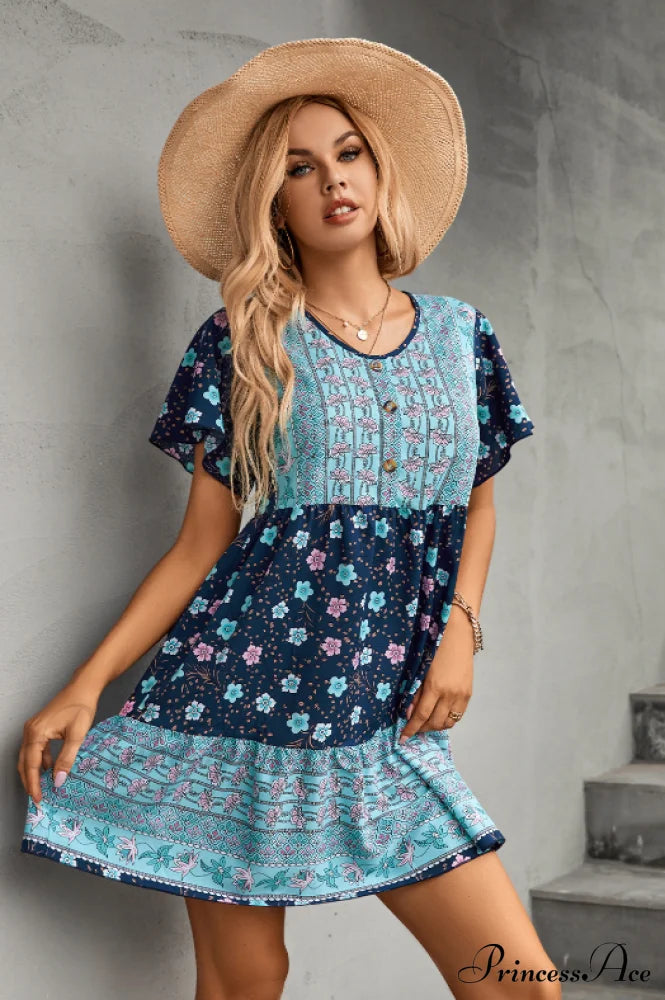 Gown V-Neck With Button Loose Flower Detail S / Orange