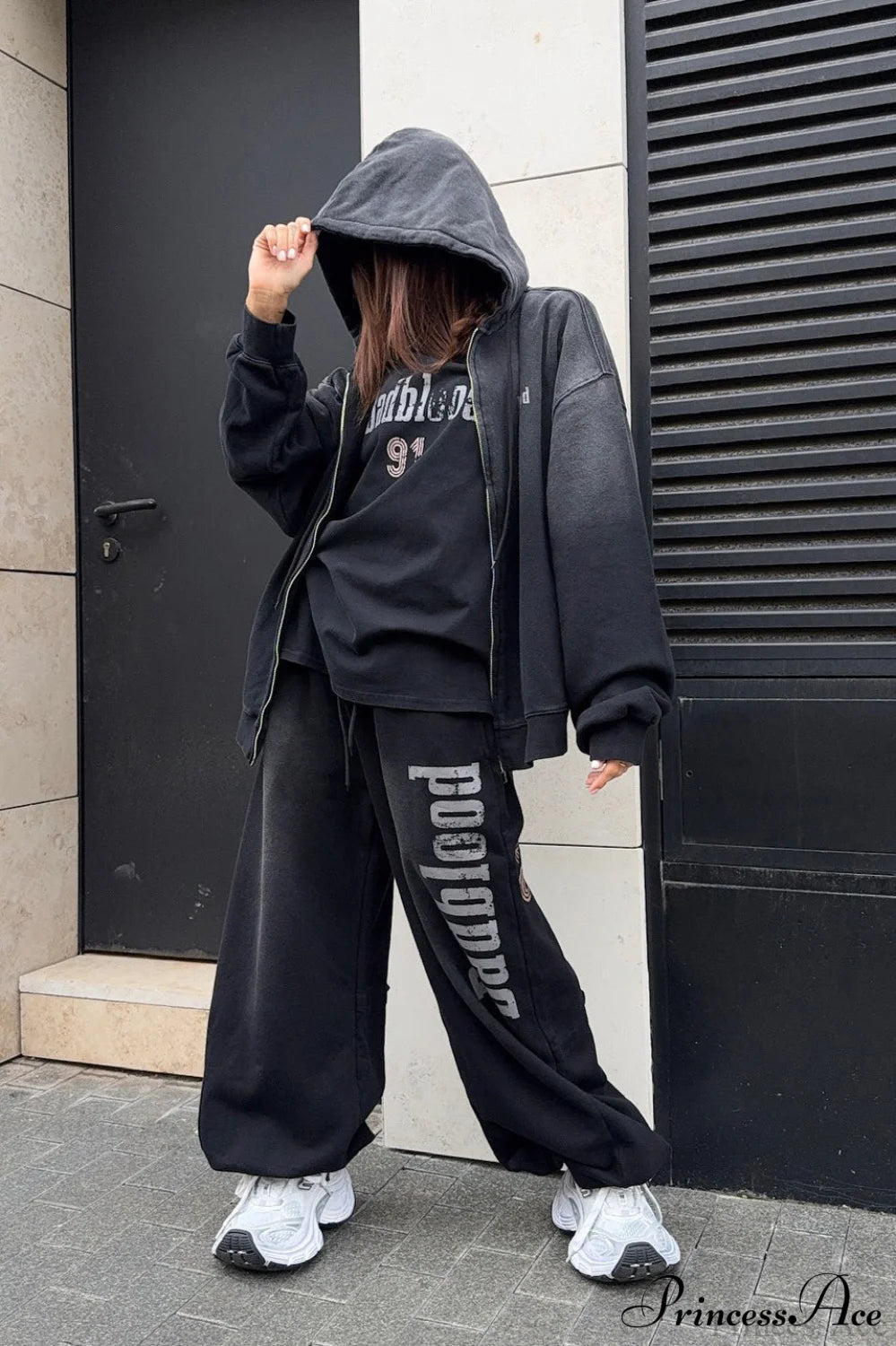 Gradient Letter Distressed Zip Hoodie