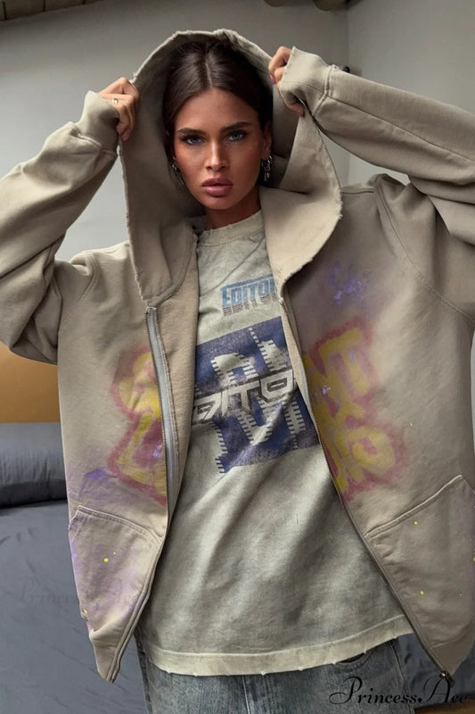 Graffiti Vintage Loose Zip Hoodie