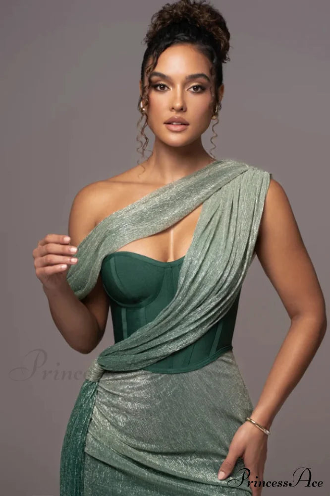 Green Celestina Stylish Draped Maxi Dress