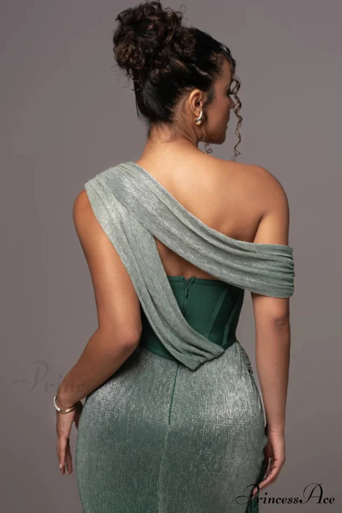 Green Celestina Stylish Draped Maxi Dress