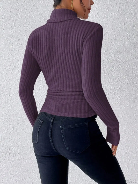 Half Turtleneck Sweater Slim Long Sleeve Knit Top Women knittop-250126