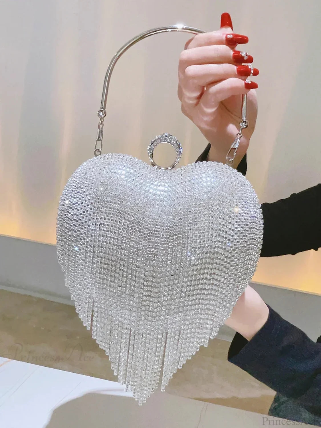 Heart Shaped Rhinestone Clutch Evening Luxury Diamond Wedding Purse clutchbag-250126