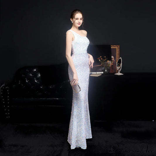 Heary Dazzling Sequined Charming One-Shoulder Asymmetric Dress S.o. Long Dresses
