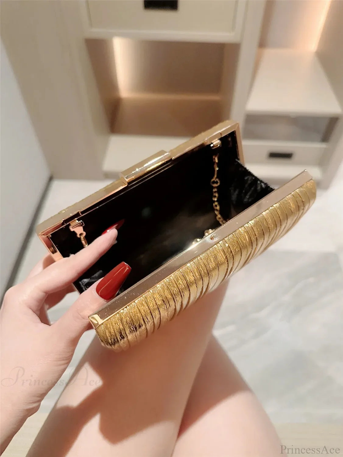 High-End Dinner Pu Clutch Bag Metal Texture Gold / Mini(Max Length<20cm) clutchbag-250126