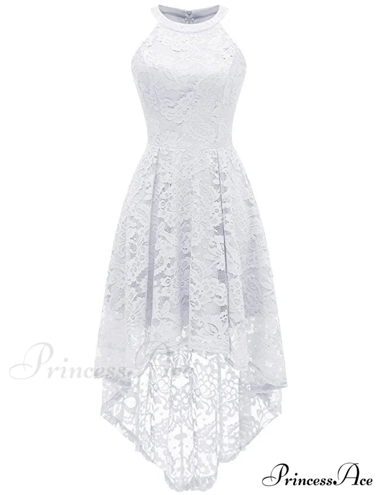 High Low Halter Neck Backless Dress With Lace S / Blue Blue Lace Maxi Dress