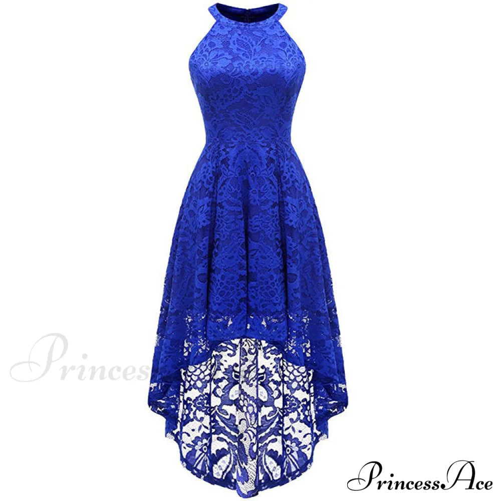 High Low Halter Neck Backless Dress With Lace S / Champagne Blue Lace Maxi Dress