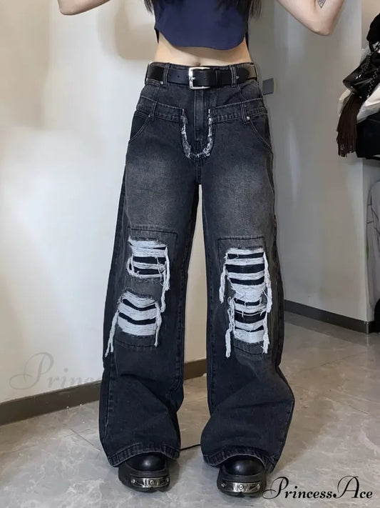 High Street Niche Design Washed Straight Tube Loose Fitting Retro Trendy Women’s Jean