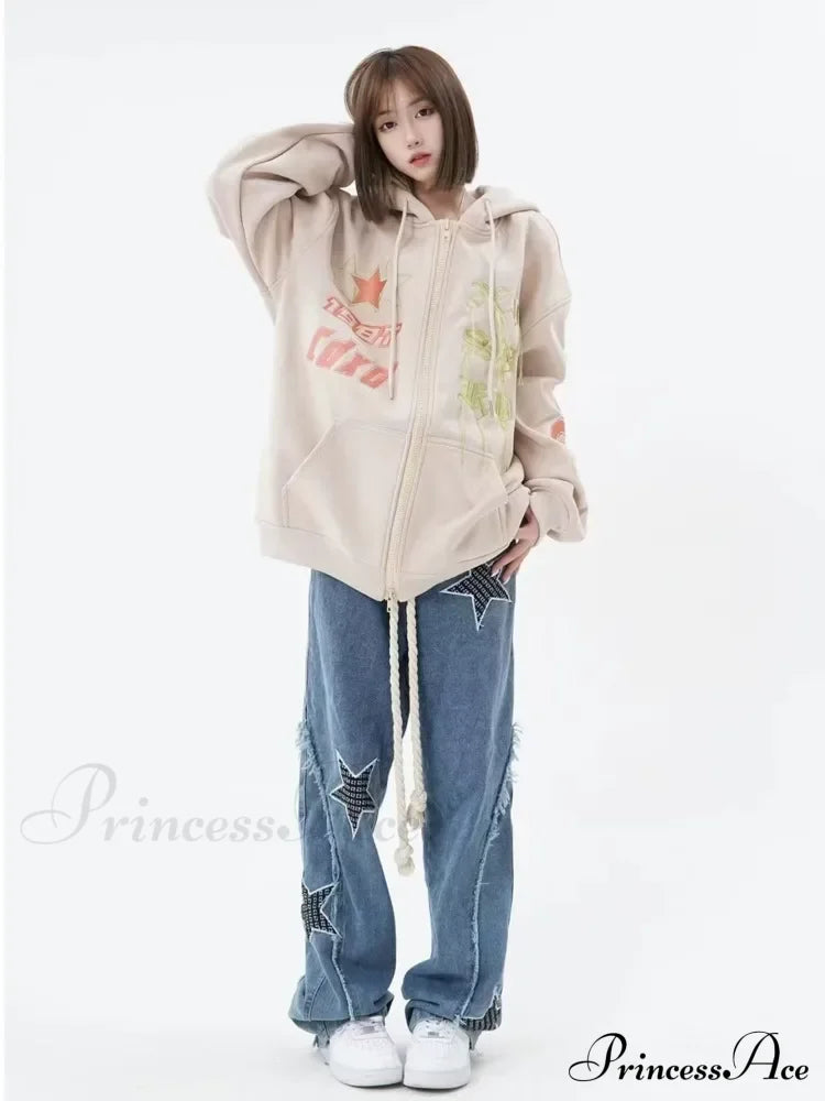 High Street Trendy Slimming Micro Flared Yellow Mud Color Zippered Straight Leg Jean