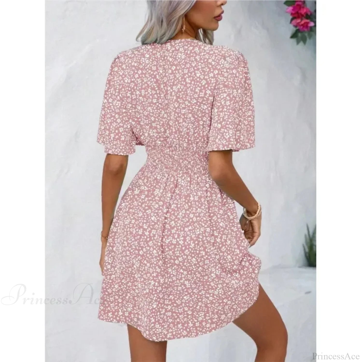 High Waisted V-neck Pleated Floral Dress oldfloraldress-250126