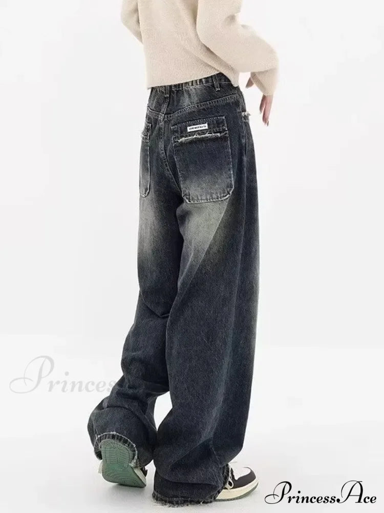 High Waisted Wide Leg Slim Ruffled Street Mop Jean