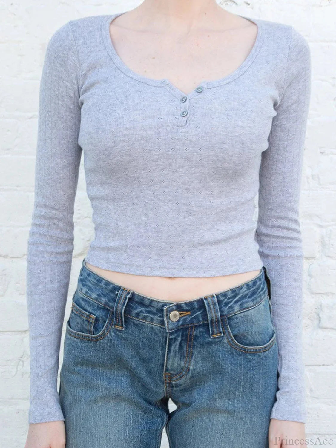 Hollow Out Pink Long Sleeve Sexy Slim Top Knit Top Grey / One Size knittop-250126