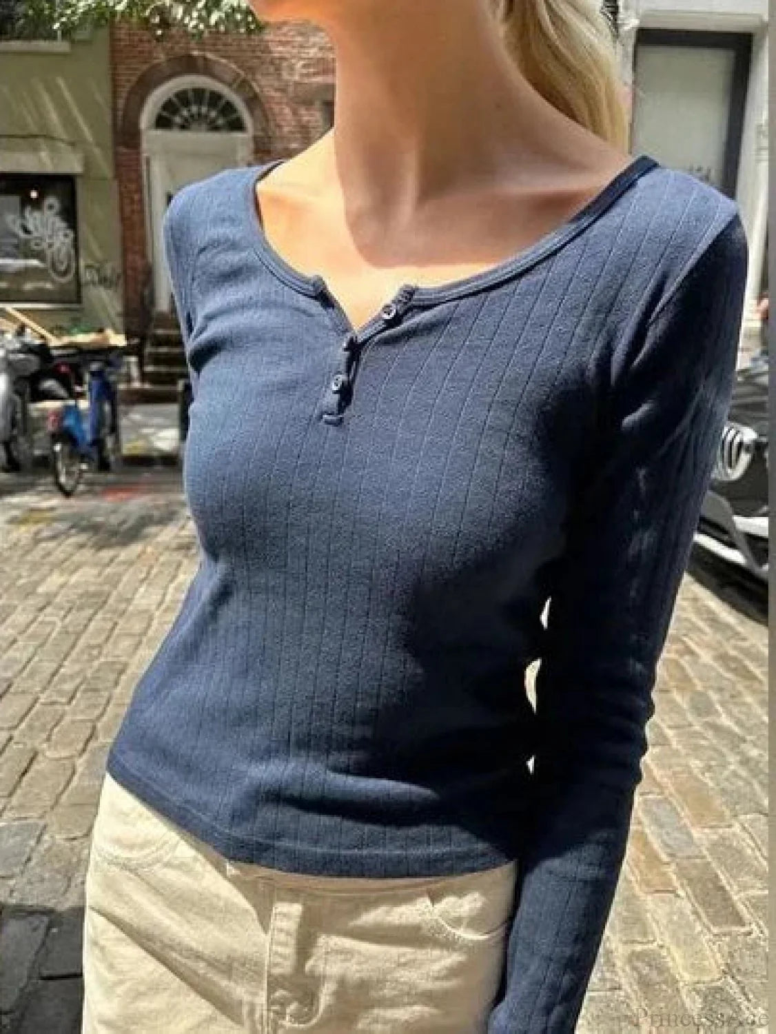 Hollow Out Pink Long Sleeve Sexy Slim Top Knit Top New-Navy / One Size knittop-250126