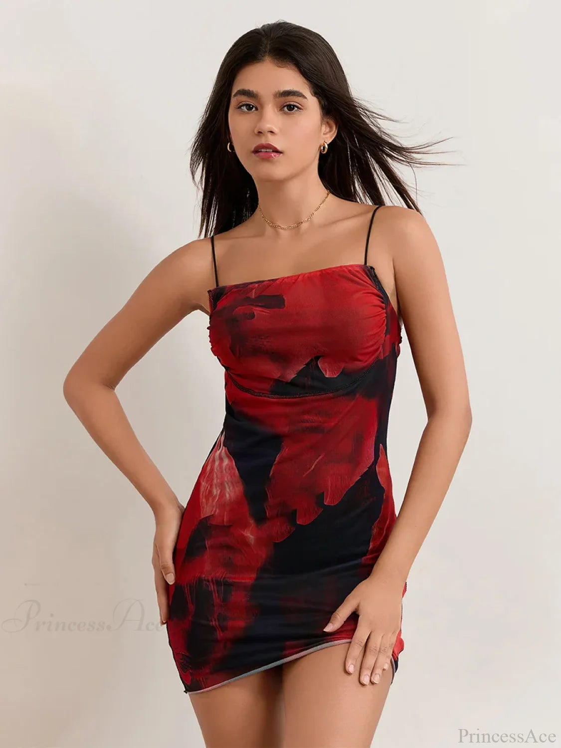 Hot Floral Print Sheath Backless Spaghetti Mini Nightclub Floral Dress RED / S floraldress-250126